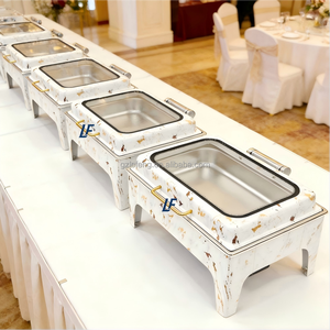 Scaldavivande Rettangolare di Lusso da 9L in Acciaio Inox Dorato con Coperchio in Vetro Trasparente per Ristoranti - Product Image 1