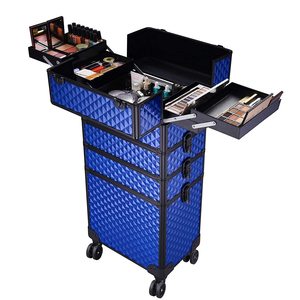 <span class=keywords><strong>Valise</strong></span> à roulettes de maquillage bleu brillant 4 en 1, <span class=keywords><strong>valise</strong></span> à roulettes verrouillable pour cosmétiques, maquillage, artiste des ongles, voyage, train - Product Image 3
