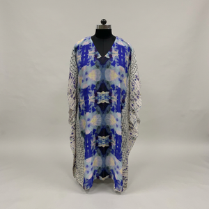 Boho V-Neck <b>Maxi</b> <b>Dress</b> With Batwing Sleeves Asymmetric Hem Chiffon Loose Fit Hand Drawn Geometric Print Summer Casual <b>Dress</b> - Product Image 2
