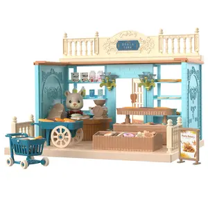 Newest kid role play dream house sets scene game mini DIY bakery shop play house pretend toys for girl doll house with accessory