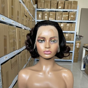 Perruques courtes <span class=keywords><strong>de</strong></span> type pixie 14A en <span class=keywords><strong>cheveux</strong></span> humains, perruques en dentelle 13x4 en <span class=keywords><strong>cheveux</strong></span> humains pour femmes noires, perruques à enfiler, densité 250% - Product Image 1