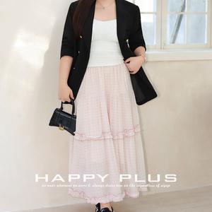 Falda midi con volantes estilo coreano para mujer, color rosa lotus, con lunares, de gasa, cintura elástica, talla grande, informal, estilo femenino. - Product Image 5