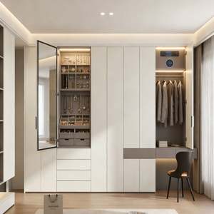 Armario Moderno de Madera Maciza con Puertas con Bisagras, Guardarropa de Madera Personalizado con Almacenamiento con Frente de Vidrio y Estación de Tocador Integrada - Product Image 6