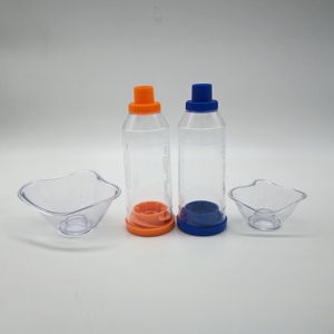 Masque jetable en PVC de qualité médicale bleu/orange 220 ml pour enfant, <span class=keywords><strong>avec</strong></span> <span class=keywords><strong>valve</strong></span>, <span class=keywords><strong>chambre</strong></span> de dosage, inhalateur, doseur, espaceur pour l'asthme pour enfants - Product Image 2