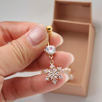 Xinfocus 2026 Nouvelle conception de anneaux de nombril en forme de flocon de neige, acier inoxydable, piercing de nombril plaqué or, bijoux pour femmes et hommes