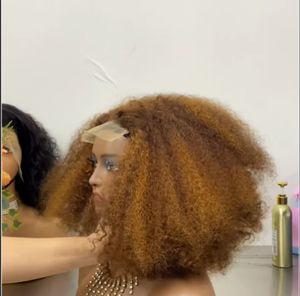 Parrucca Afro riccia <span class=keywords><strong>Big</strong></span> <span class=keywords><strong>Bang</strong></span> 4*4 13*4 trasparente in pizzo anteriore capelli umani parrucca marrone colore naturale pizzo frontale senza colla - Product Image 2