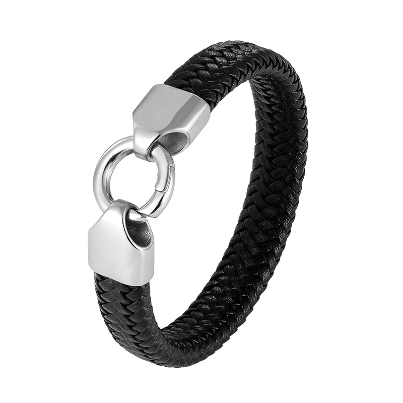 Bijoux en cuir véritable pour homme, fermoir à ressort rond en métal doré, Bracelet Simple en corde de cuir