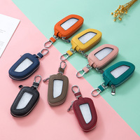 Porte-clés de voiture avec fenêtre transparente et fermeture éclair, en cuir PU Litchi, étui de protection pour télécommande de voiture, porte-clés robuste en métal