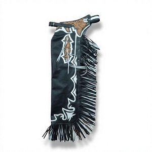 Pantalones de equitación estilo rodeo de cintura alta personalizados, con incrustaciones blancas, flecos y relieve, de longitud completa, para equitación western y montar a toro, sin mangas, 500g - Product Image 1