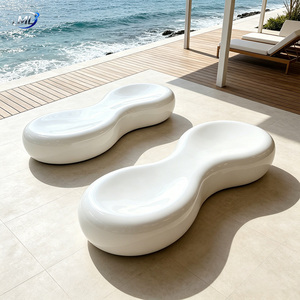 Banc de patio en FRP en forme de haricot biologique, mobilier d'extérieur contemporain, design moderne durable pour usage en jardin - Product Image 3