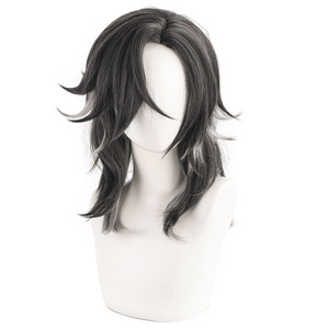 <span class=keywords><strong>Peluca</strong></span> de cosplay de Saint Da, el <span class=keywords><strong>Caballero</strong></span> de la Quinta Personalidad, con cola de lobo en degradado negro y gris en el cuero cabelludo - Product Image 2