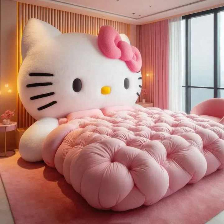 Hello Kitty Bed - Modern, Pink Cartoon Net Red Teenager Bed