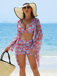 Conjunto de Bikini de 3 Piezas para Mujer Talla Grande RUIQUWIN, Cuello en V Profundo, Sujetador Push-Up, Traje de Baño de Secado Rápido, Cintura Alta, con Material de Malla - Product Image 3