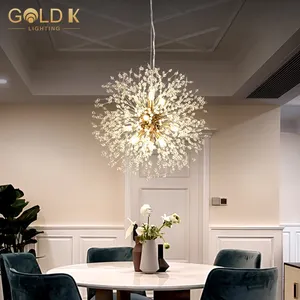 Lustre de cristal moderno com 12 cabeças, luminária pendente para sala de estar, sala de jantar e decoração de casa, lustre de dente de leão