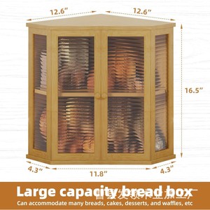 Caja de pan de bambú de doble capa, almacenamiento de esquina de madera para encimera de cocina con puerta abatible, diseño de color sólido - Product Image 4