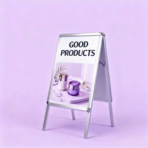 Support d'affichage double face avec cadre en aluminium argenté, conception à ouverture rapide, coins arrondis, tableau blanc pour la promotion des cafés et des boutiques - Product Image 1