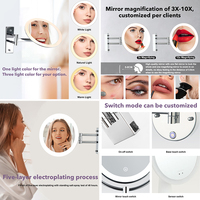 Good Quality 9.5inch Hotel Villa Bathroom Vanity Mirror Wall Mounted 3X 5X 7X 10X Magnification Led Bath Mirrors With Light