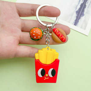 Porte-clés 3D mignon de restauration rapide, mini-attrape-somnoleurs en forme de burger, pizza, frites, hot-dog, beignet, pain, pendentif de sac à chaîne, thème snack - Product Image 4