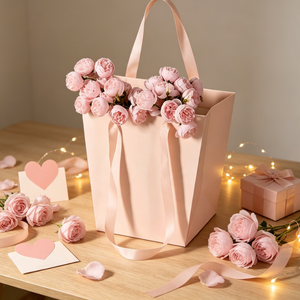 Bolsa de Papel Elegante y Duradera para Ramos Florales, Diseño Impreso en Flexografía, Forma Trapezoidal, con Cinta, para Bodas y San Valentín de Lujo - Product Image 3