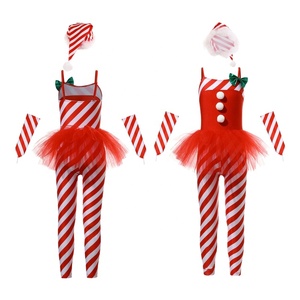 Disfraz de Duende Navideño para Niñas, Conjunto de Tutú, Mono a Rayas <span class=keywords><strong>con</strong></span> Bastón de Caramelo, Sombrero <span class=keywords><strong>con</strong></span> Pompón y Lazo, Rojo y Verde, para Fiestas Navideñas, Actuaciones, Personalizado - Product Image 3