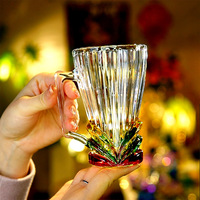Tasse en verre cristal faite à la main avec poignée, motif feuille peinte moderne et simple, pour usage domestique, tasse à eau/jus, tasse à café