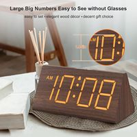 Réveil numérique alimenté par USB en bois marron grand nombre alarme forte réglable DST 12/24H pour Tables intelligentes salon bruyant