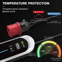 Chargeur de voiture électrique portable triphasé 16A Type 2 IEC 62196-2 Norme européenne Prise en charge du courant réglable 11kW Chargeur de véhicule électrique