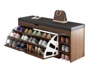Moderno Banco de Madera con Asiento Acolchado para Zapatos, Material MDF, Organizador de Zapatos Giratorio Extraíble, Mueble para Sala de Estar - Product Image 4