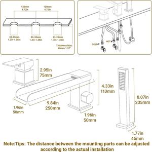 Grifo de bañera de latón dorado de un solo orificio para montaje en cubierta, juego de 3 orificios, con caño en <span class=keywords><strong>cascada</strong></span> y válvula pulverizadora de mano para uso hotelero - Product Image 6