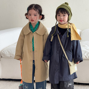 Gabardina de Estilo Coreano para Niños y Niñas, de Longitud Media, Primavera/Otoño 2026, Algodón Suave, Corte Holgado, Color Sólido - Product Image 1