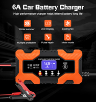 Cargador de Batería Portátil para Auto y Moto de 12V6A, 4 Modos, Reparación por Pulsos AGM GEL, Detección Automática en 30 Segundos, Cambio de Modo Automático con Pantalla LCD