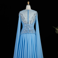 Robe de bal élégante en mousseline avec appliques et perles Sharon Said SS104, style musulman, pour soirée formelle, robe de mariée avec cape, inspirée des tenues arabes saoudiennes