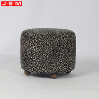 Pouf rond imprimé léopard en bois pour chambre, salon et appartement, idéal comme tabouret de rangement ou de changement de chaussures