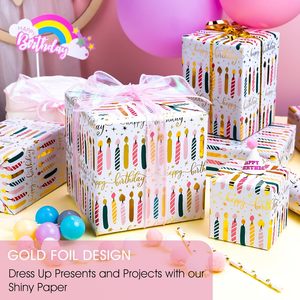 Yarcony Birthday Wrapping Paper 17Inch X 33Feet Gold Foil Candles Gift <b>Wrap</b> For Birthday Parties - Product Image 2