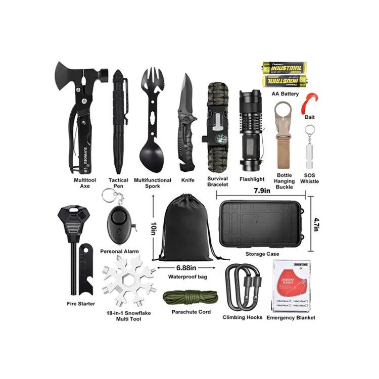 Gift Ideas for Him Teenage Boy Emergency Hunting Outdoors Camping Hiking Survival Kit 21 in 1