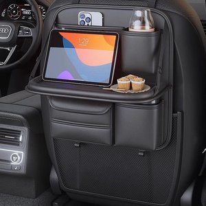 Evans Car <b>Seat</b> Back <b>Storage</b> Bag With Folding Table Leather Organizer For Rear <b>Seat</b> Universal Fit - Product Image 3
