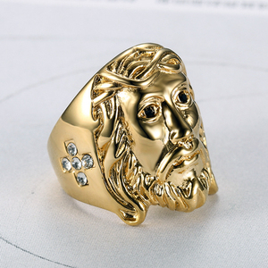 Venta caliente <span class=keywords><strong>precio</strong></span> barato <span class=keywords><strong>18K</strong></span> anillo de <span class=keywords><strong>oro</strong></span> Acero inoxidable Jesús Cara anillo religioso - Product Image 2