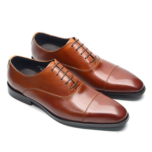 Classic Genuine Leather Men's Dress Shoes Black Brown <b>Cap</b> <b>Toe</b> Lace-Up Oxford Company Business Office Formal Shoes - Product Image 1