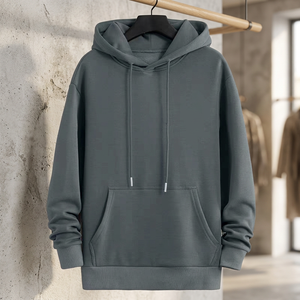 Sweat-shirt à capuche en molleton uni pour homme avec poche Coupe classique Vêtement décontracté d'automne - Product Image 3