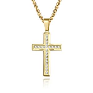 Collier pendentif croix religieux en acier inoxydable de qualité supérieure, plaqué or 14k 18k, avec diamant de laboratoire, pour hommes et femmes, vente en gros - Product Image 1