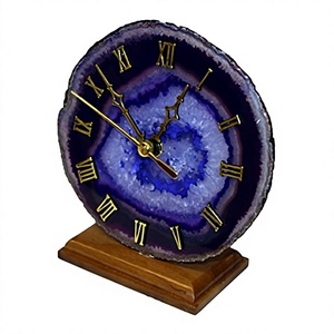 Horloge en pierre précieuse naturelle de haute qualité 100% cristal, agate violette, écologique, polie, cadeau de Noël, horloge en agate, décoration d'intérieur - Product Image 1