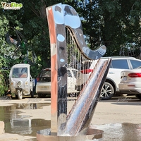 Fuente de Agua con Forma de Arpa de Acero Inoxidable, Acabado Espejo, Diseño Abstracto, para Jardín, Parque, Hotel, Resort, Villa, Arte Paisajístico