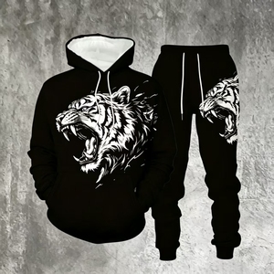 Survêtements pour hommes, unisexes, d'hiver, à capuche, décontractés, avec motif animal 3D, respirants, lavés, légers, coupe-vent, pull-over - Product Image 1