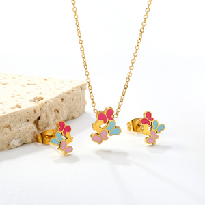 Nouvel Arrivage : Ensemble de Bijoux Plaqué Or Personnalisé, Motif Dessin Animé Sucette Glacée Cerise, en Acier Inoxydable Émaillé, Boucles d'Oreilles et Collier pour Enfants - Product Image 3