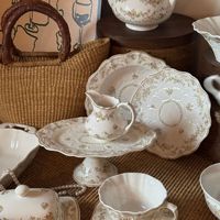 Mangkuk Sajian Sup/Dessert Keramik Motif Tumbuhan Bergaya Retro Vintage Prancis Baru, Aman untuk Microwave, Grosir untuk Rumah