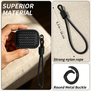 Funda Protectora de Silicona de Lujo con Patrón Tejido a Prueba de Golpes para <span class=keywords><strong>AirPods</strong></span> Pro 2 <span class=keywords><strong>3</strong></span> 4 con Cordón y Anillo Metálico de Mosquetón al por Mayor - Product Image 3