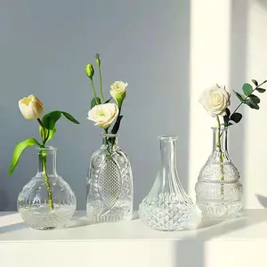 Florero de vidrio transparente soplado a mano para decoración de sala de estar, único, moderno, para regalo, boda, comedor, cocina, Oficina