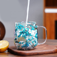 Tasse à café à double paroi isolée en verre borosilicate avec poignée, pour expresso, latte, lait, jus, thé, avec fleurs séchées
