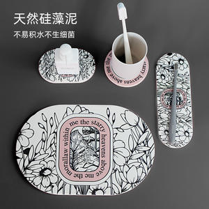 Ensemble de sous-verres botaniques 5 pièces ronds en diatomite, logo personnalisable, écologique, résistant à la chaleur - Product Image 4