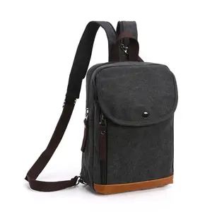 Leisure Cross Body Boy Durable Washed Canvas Cool Chest Pack Sling Messenger Bag For Men
